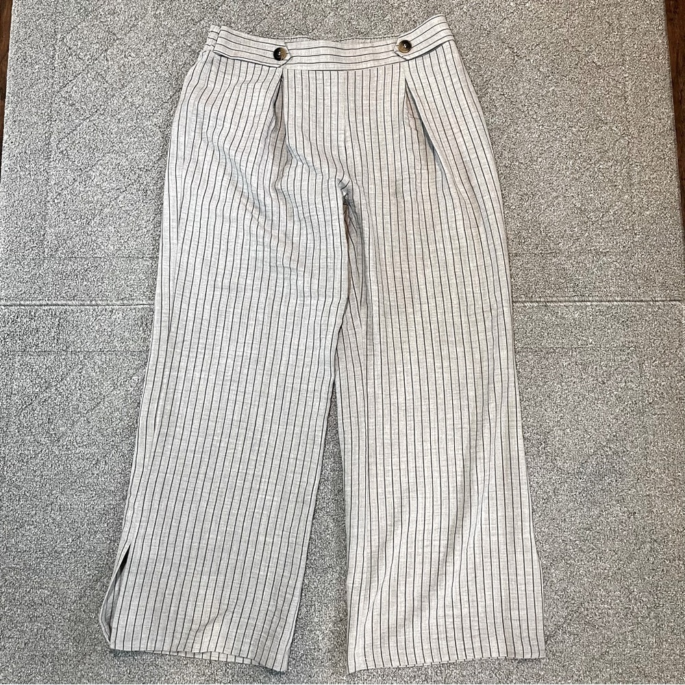 NYCC Striped Wide Leg Pants Womens Large Gray Boho Chic Elastic Waist Comfort